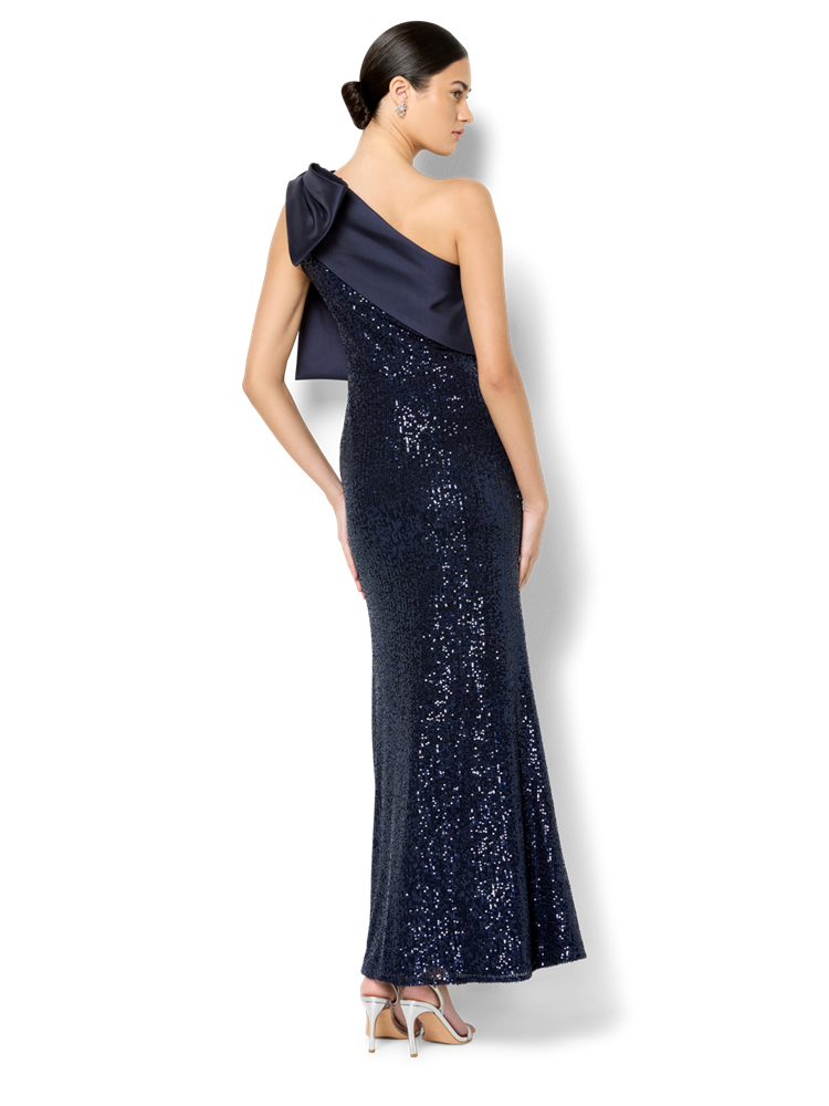 Lennon Navy Sequin One Shoulder Gown