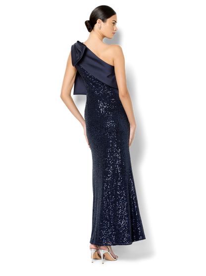 Lennon Navy Sequin One Shoulder Gown