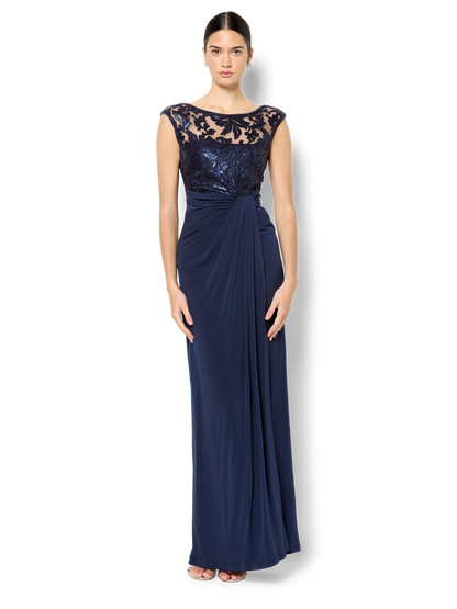 Leona Navy Sequin Lace Gown