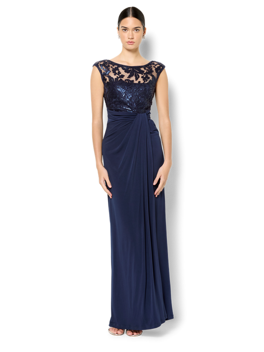 Leona Navy Sequin Lace Gown