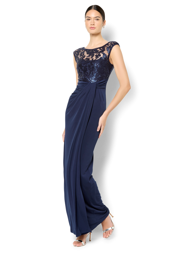 Leona Navy Sequin Lace Gown
