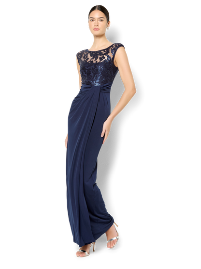 Leona Navy Sequin Lace Gown