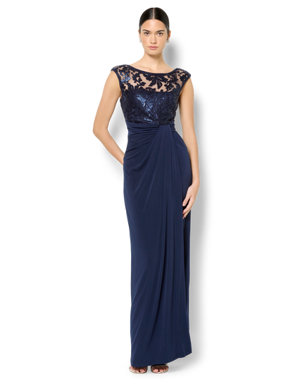Leona Navy Sequin Lace Gown