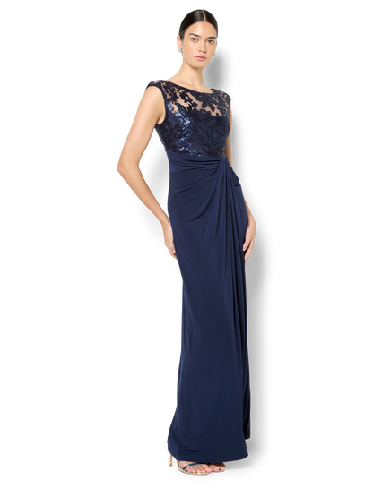 Leona Navy Sequin Lace Gown