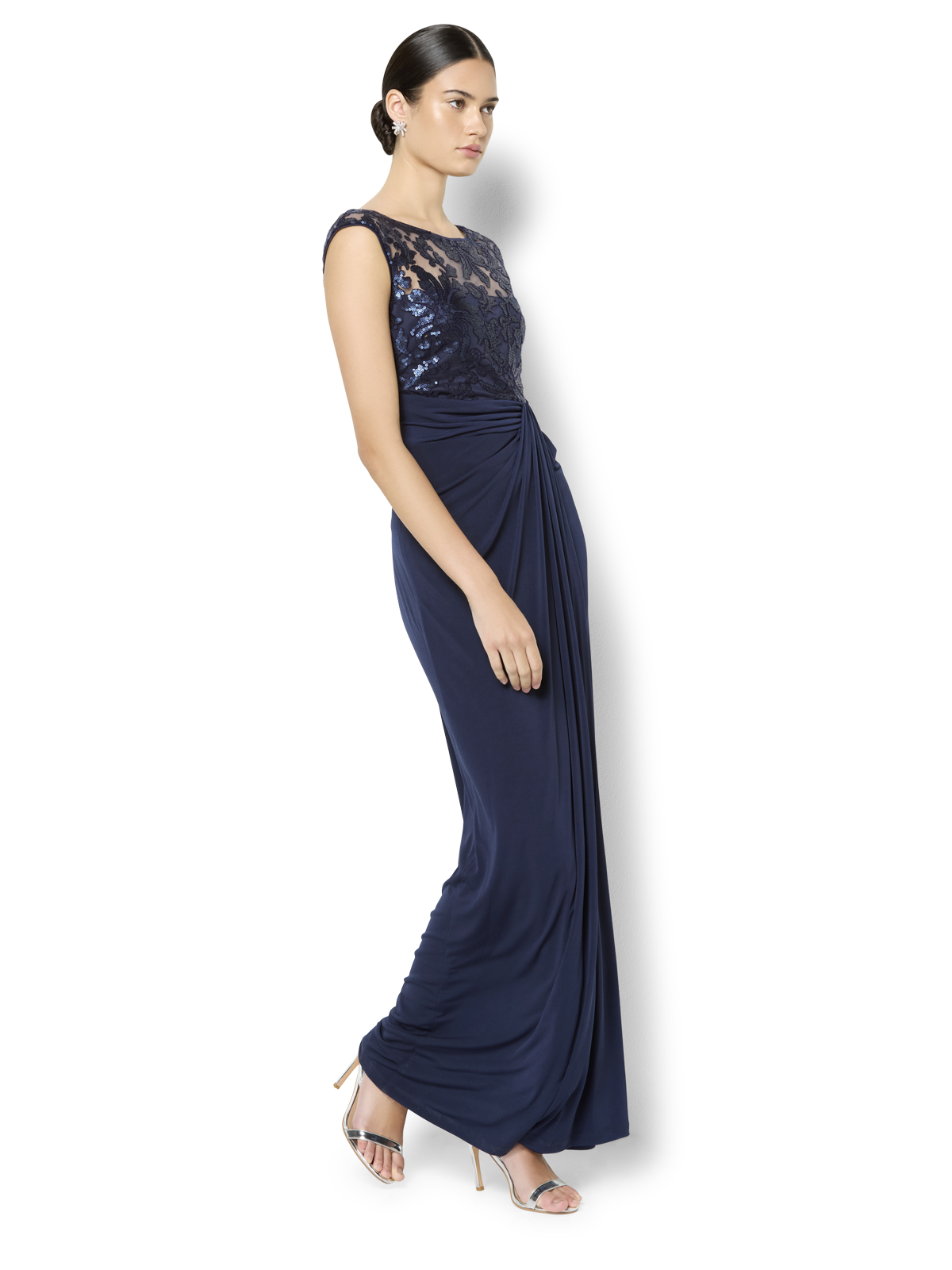 Leona Navy Sequin Lace Gown