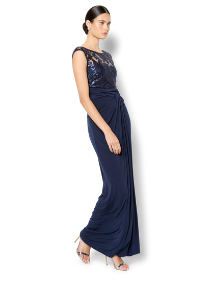 Leona Navy Sequin Lace Gown