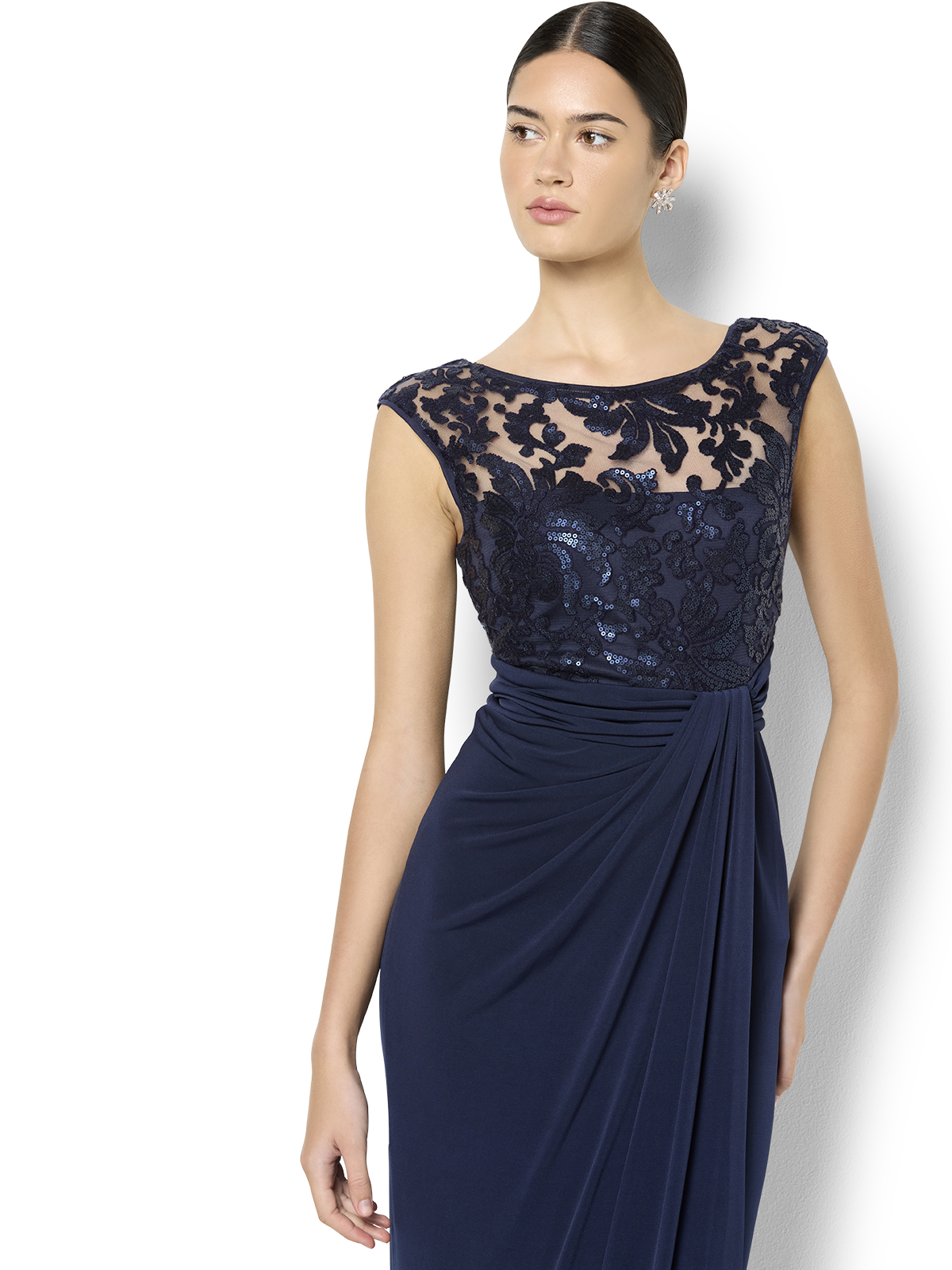 Leona Navy Sequin Lace Gown