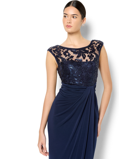 Leona Navy Sequin Lace Gown