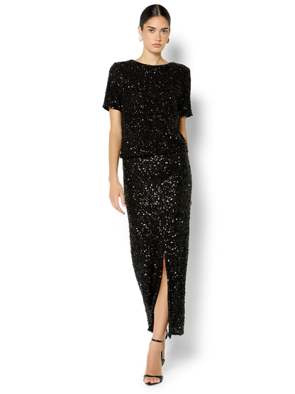 Livia Black Stretch Sequin Skirt