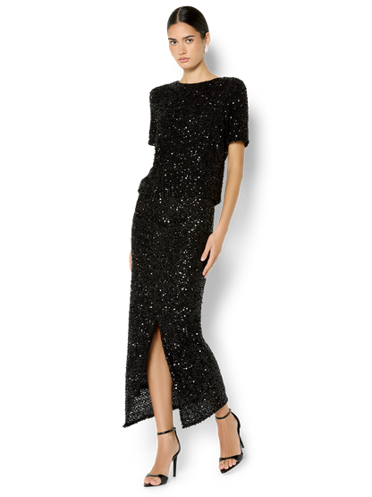 Livia Black Stretch Sequin Skirt