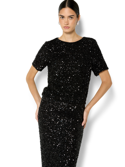 Livia Black Stretch Sequin Skirt