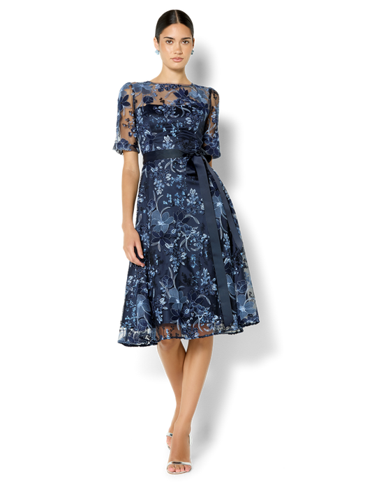 Loren Navy & Sky Embroidered Dress