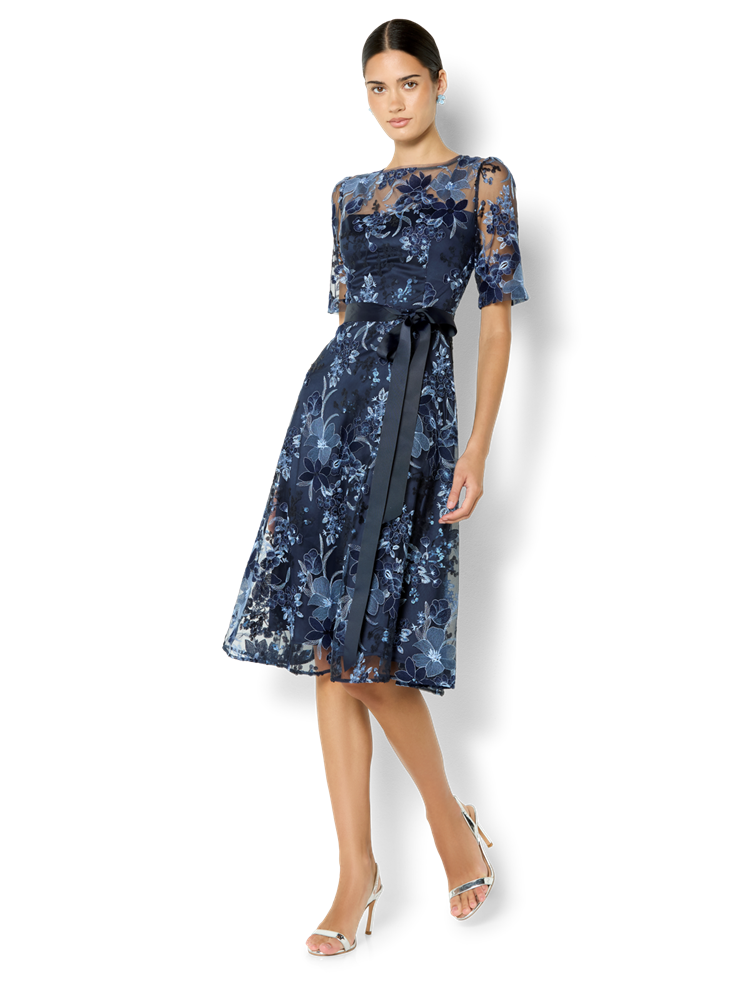 Loren Navy & Sky Embroidered Dress