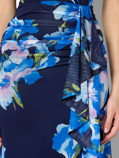 Marlie Navy Floral Print Mesh Dress