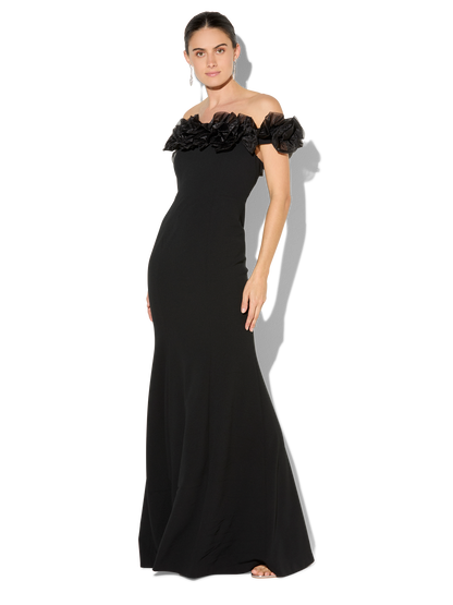 Mischa Black Organza Rose Gown