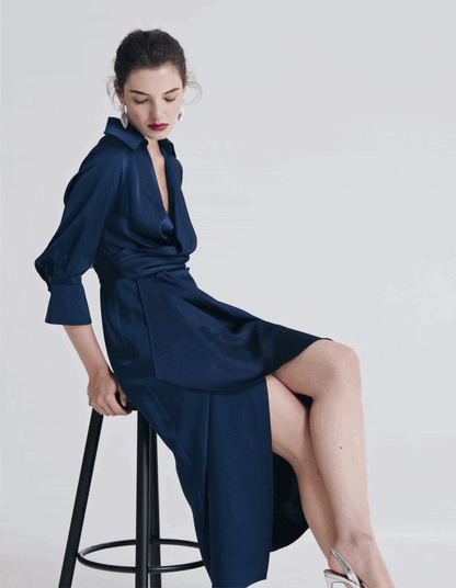 Gia Navy Satin Dress