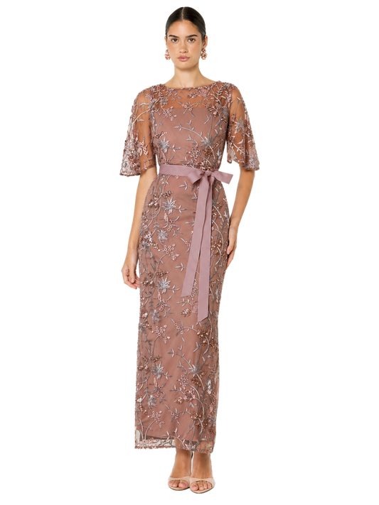 Nicolette Vintage Pink Embroidered Mesh Maxi