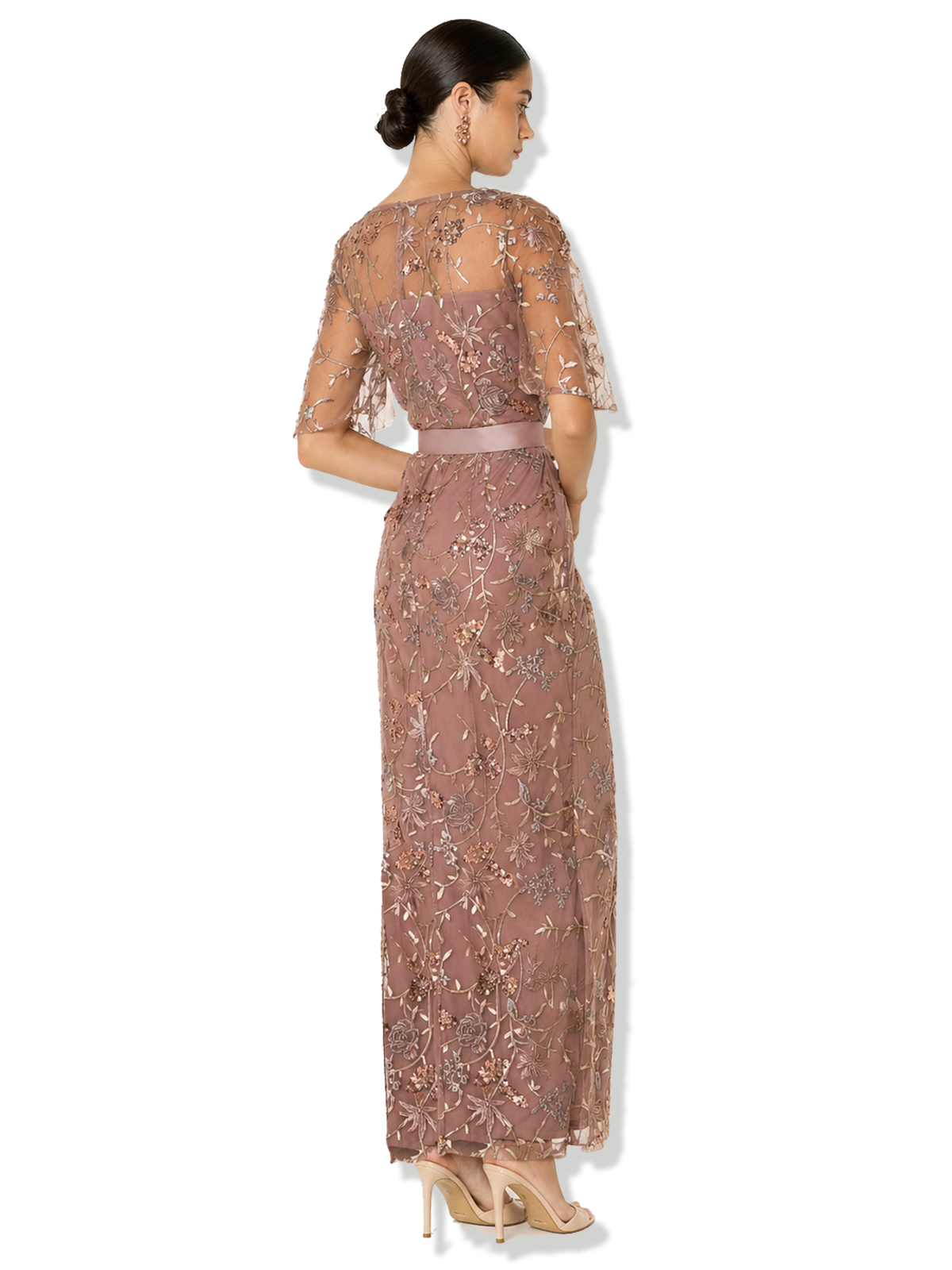 Nicolette Vintage Pink Embroidered Mesh Maxi