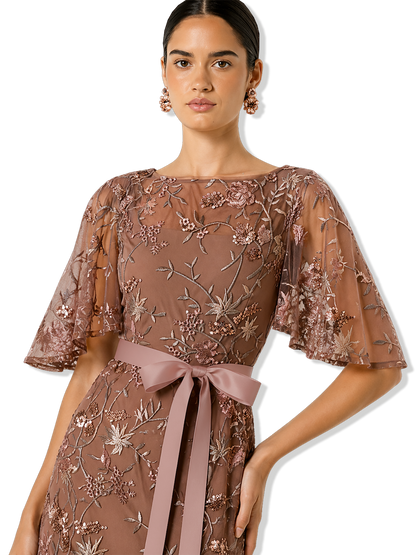 Nicolette Vintage Pink Embroidered Mesh Maxi