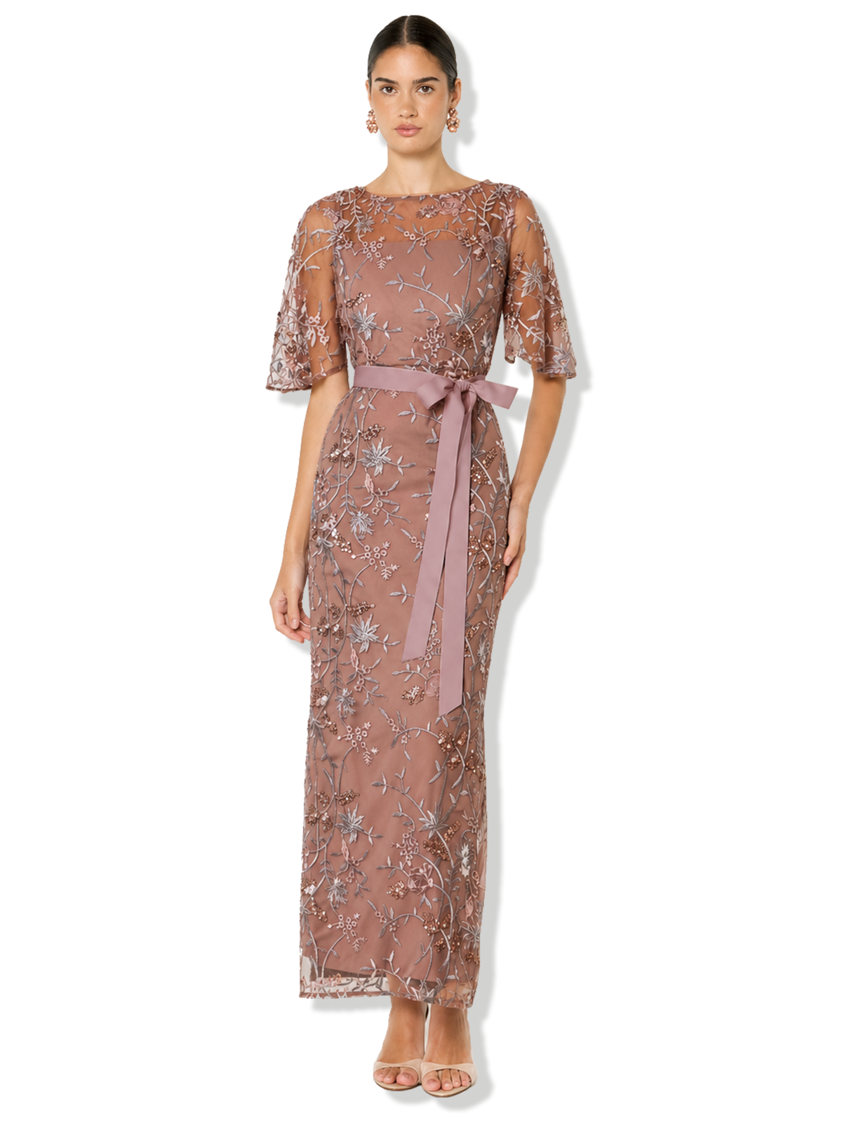 Nicolette Vintage Pink Embroidered Mesh Maxi