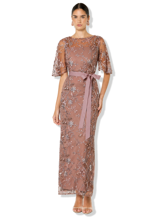 Nicolette Vintage Pink Embroidered Mesh Maxi