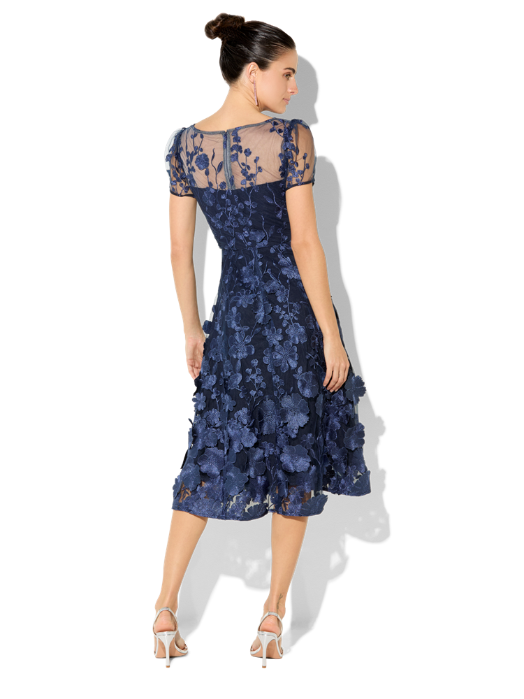 Reece Navy Embroidered Dress - Montique Clothing