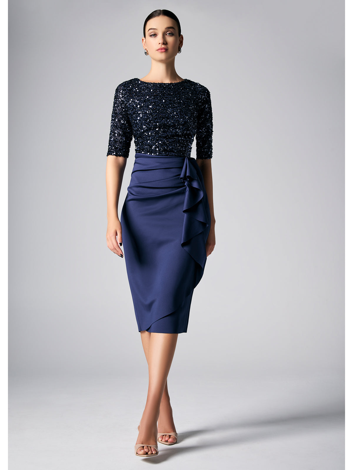 Reeva Navy Sequin Cocktail Dress
