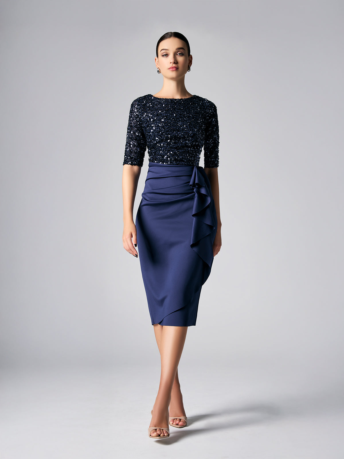 Reeva Navy Sequin Cocktail Dress - Montique Clothing Reeva Navy Sequin Cocktail Dress - Montique Clothing