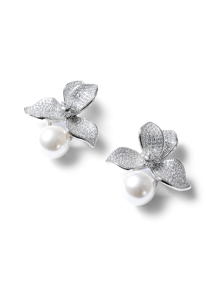 Sonna Silver Floral Pearl Earring