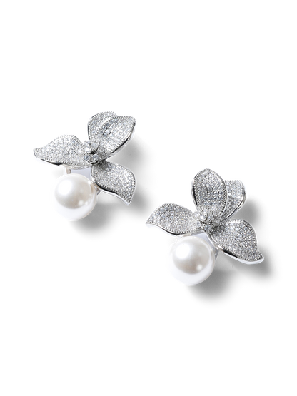 Sonna Silver Floral Pearl Earring