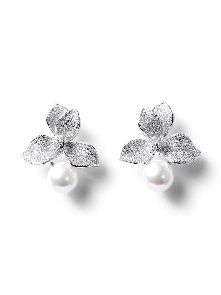 Sonna Silver Floral Pearl Earring