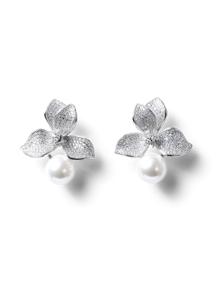 Sonna Silver Floral Pearl Earring