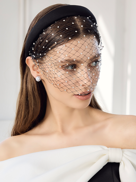 Darcey Black Diamante Netted Headpiece