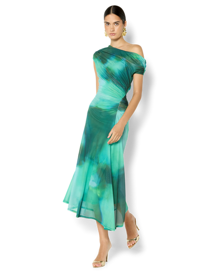 Selene Emerald Printed Mesh Dress