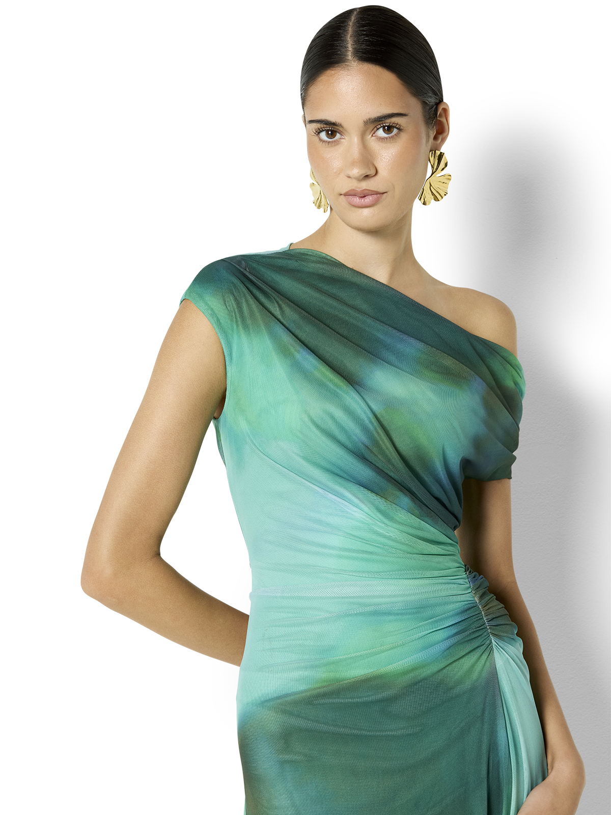 knee length dresses for ladies Selene Emerald Printed Mesh Dress