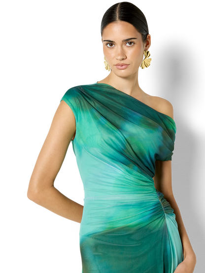 Selene Emerald Printed Mesh Dress