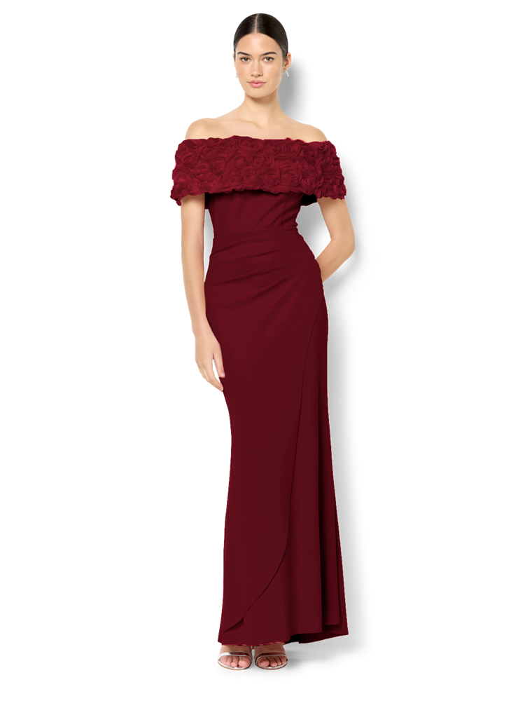 Toni Merlot Off The Shoulder Gown