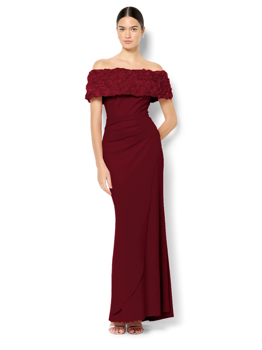 Toni Merlot Off The Shoulder Gown