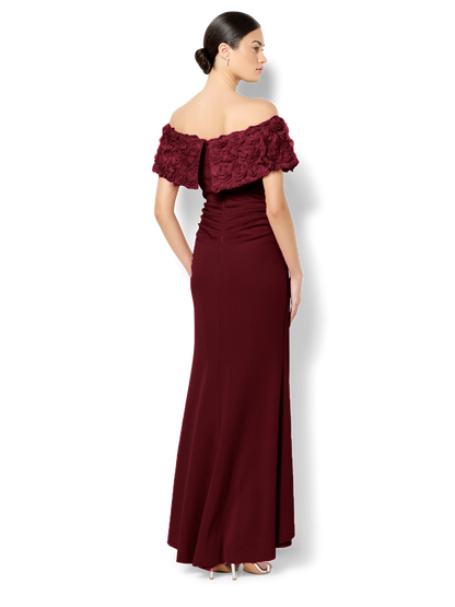 Toni Merlot Off The Shoulder Gown