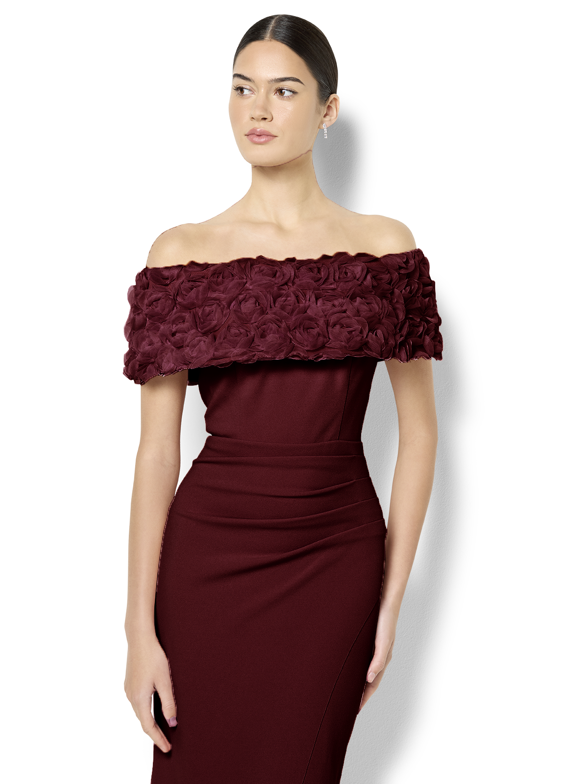 Toni Merlot Off The Shoulder Gown