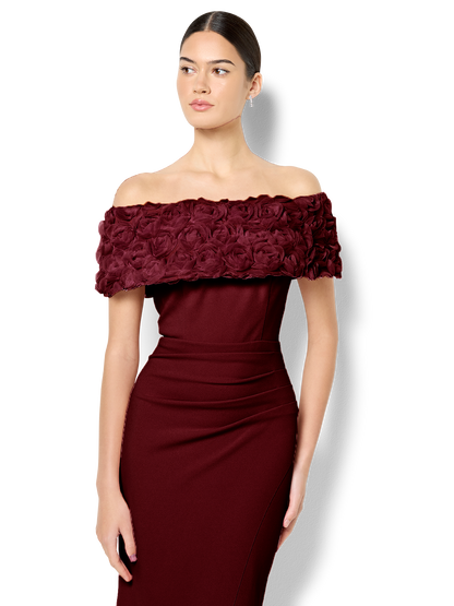 Toni Merlot Off The Shoulder Gown