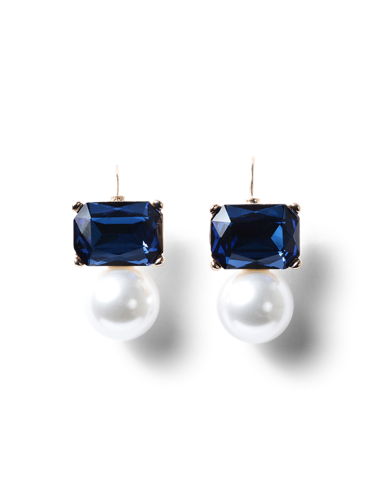 Valentina Navy Crystal & Pearl Earrings
