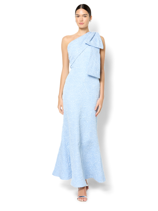 Wren Sky Blue Jacquard One Shoulder Gown