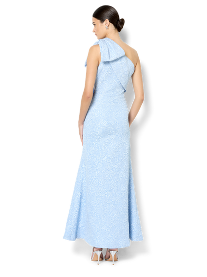 Wren Sky Blue Jacquard One Shoulder Gown