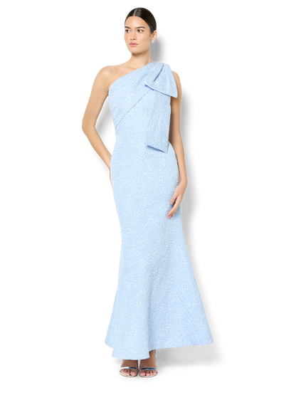 Wren Sky Blue Jacquard One Shoulder Gown