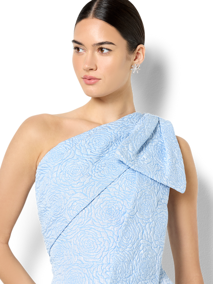 Wren Sky Blue Jacquard One Shoulder Gown