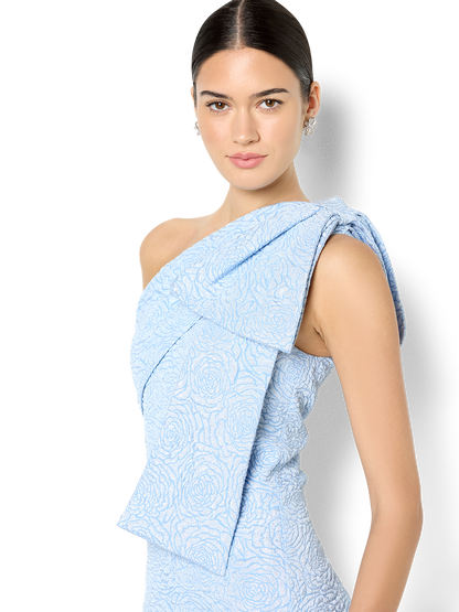 Wren Sky Blue Jacquard One Shoulder Gown