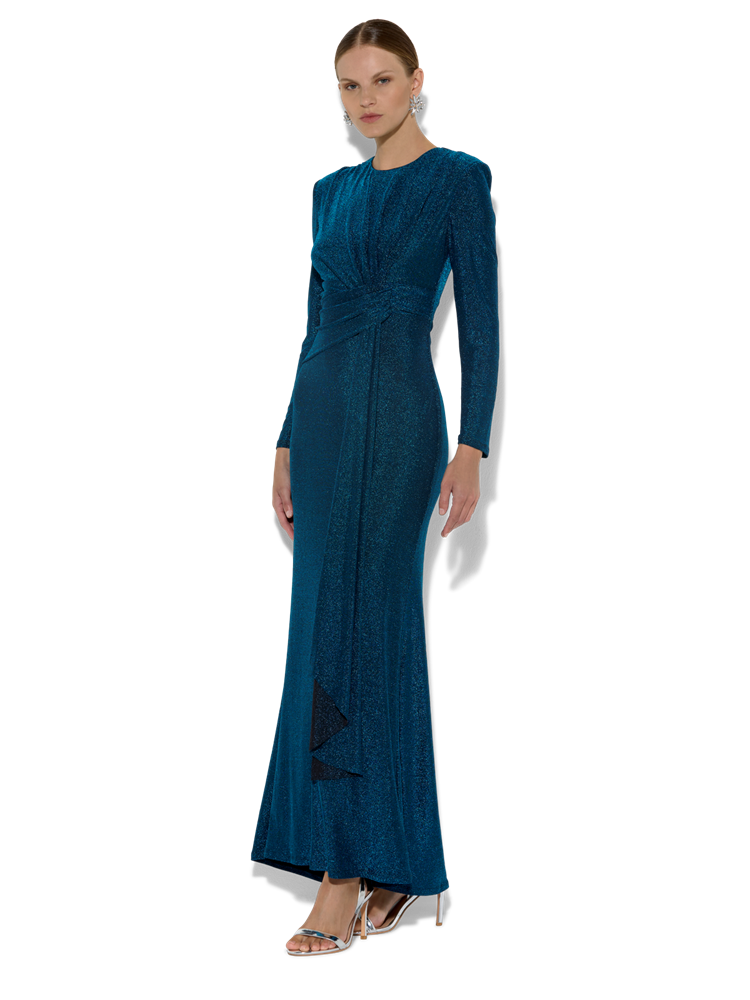 Zoe Teal Metallic Knit Gown