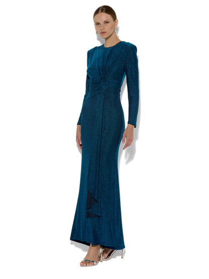 Zoe Teal Metallic Knit Gown
