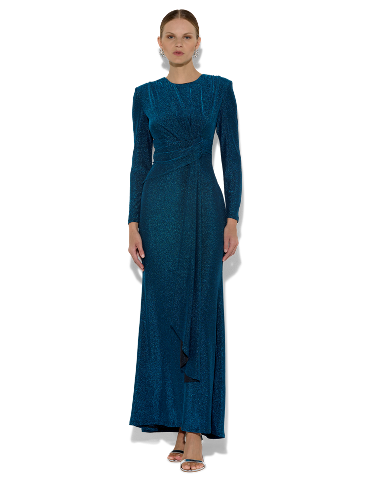 Zoe Teal Metallic Knit Gown